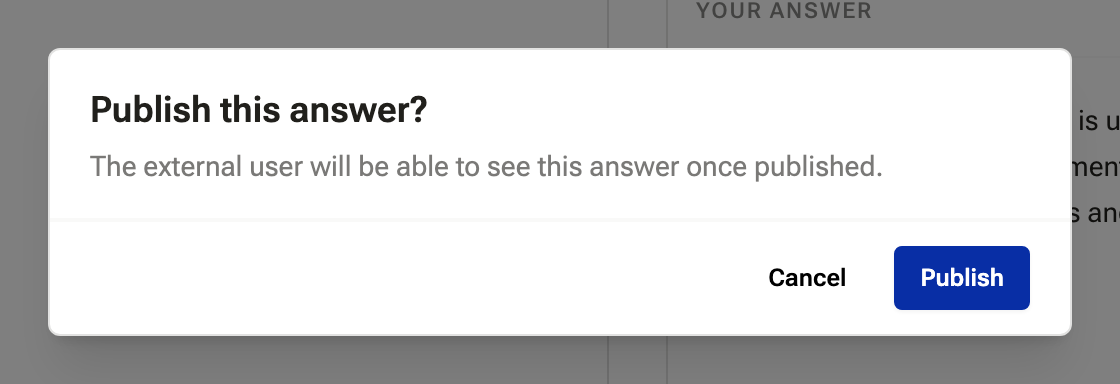 The publish confirmation for an answer