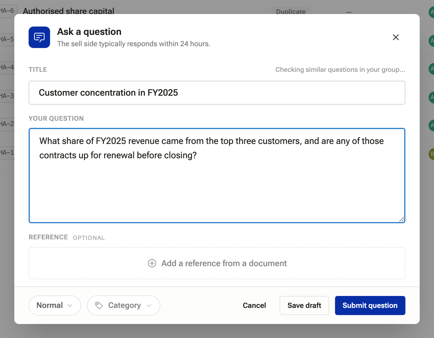 The Ask a question form with a title and question filled in