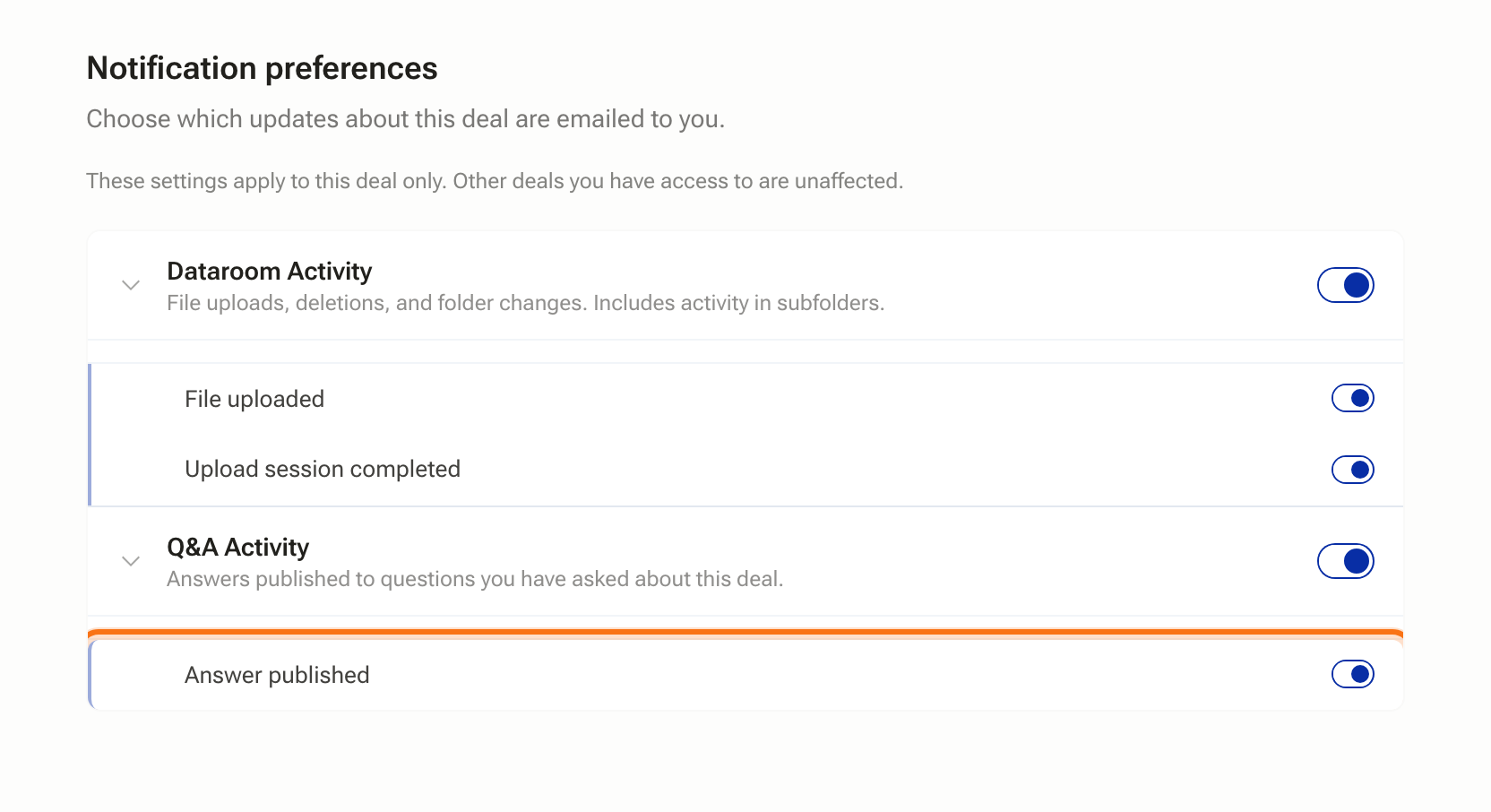 The Notification preferences page