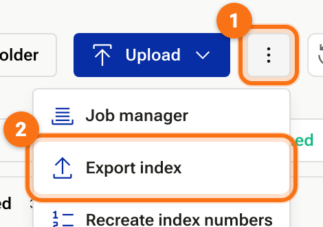 The Dataroom ⋮ menu with Export index