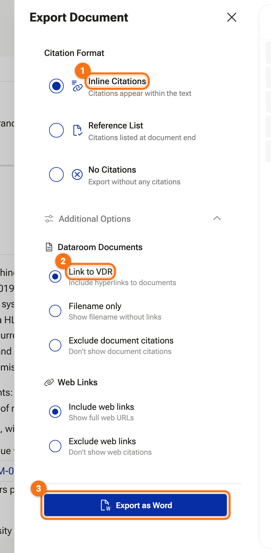 The Export Document dialog for a questionnaire