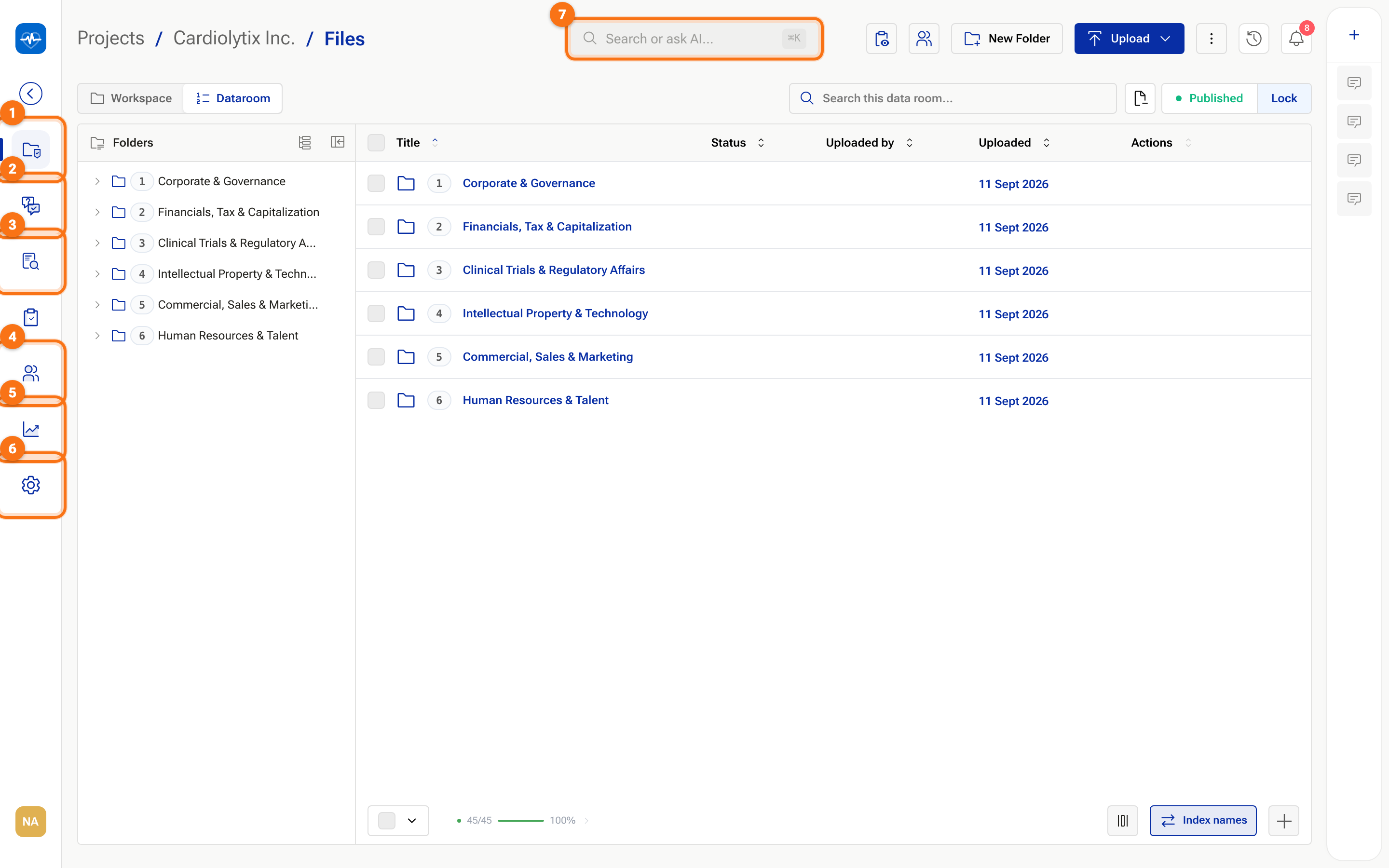 The Files page of the demo project with the project sidebar