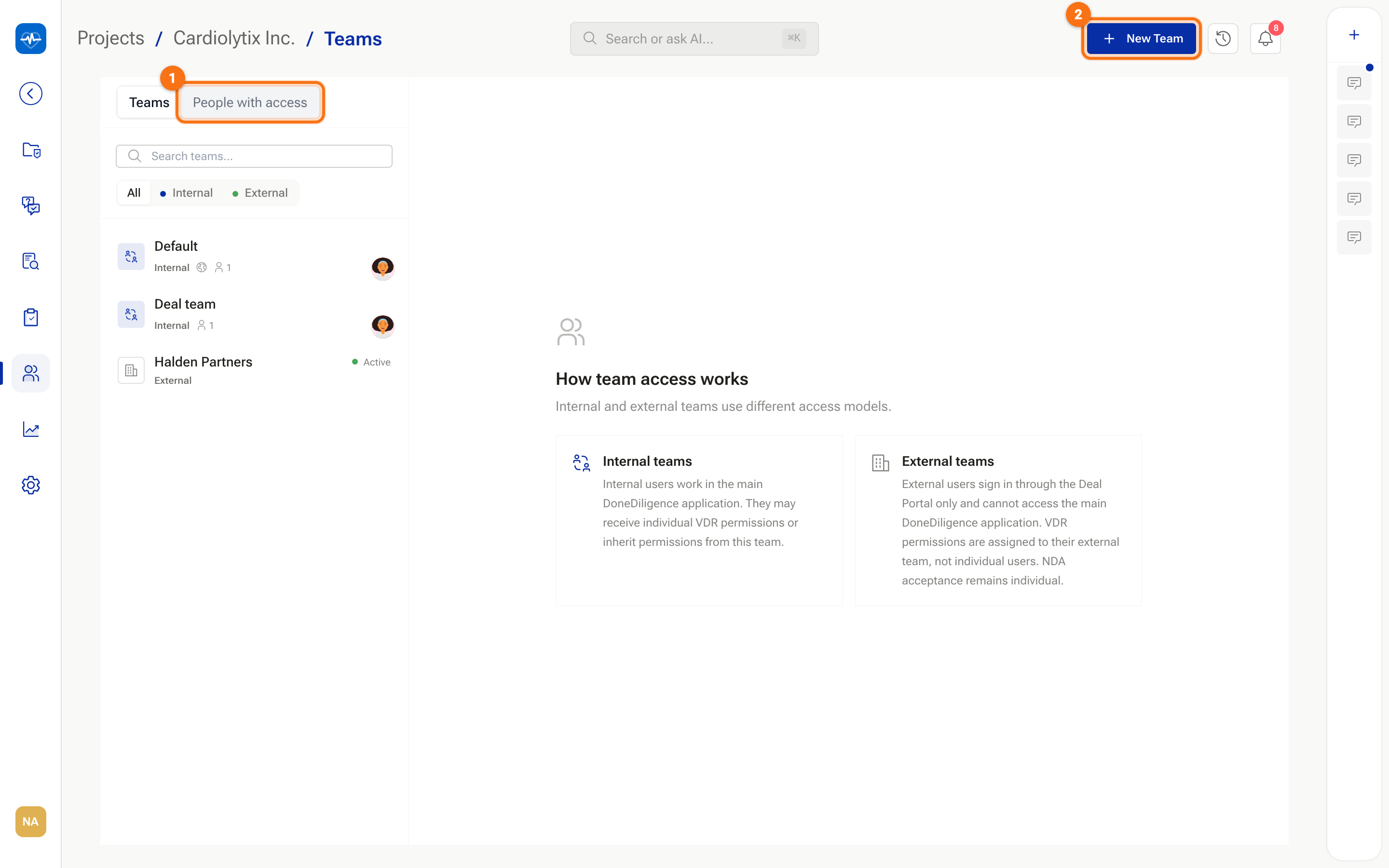 The Teams page of the demo project