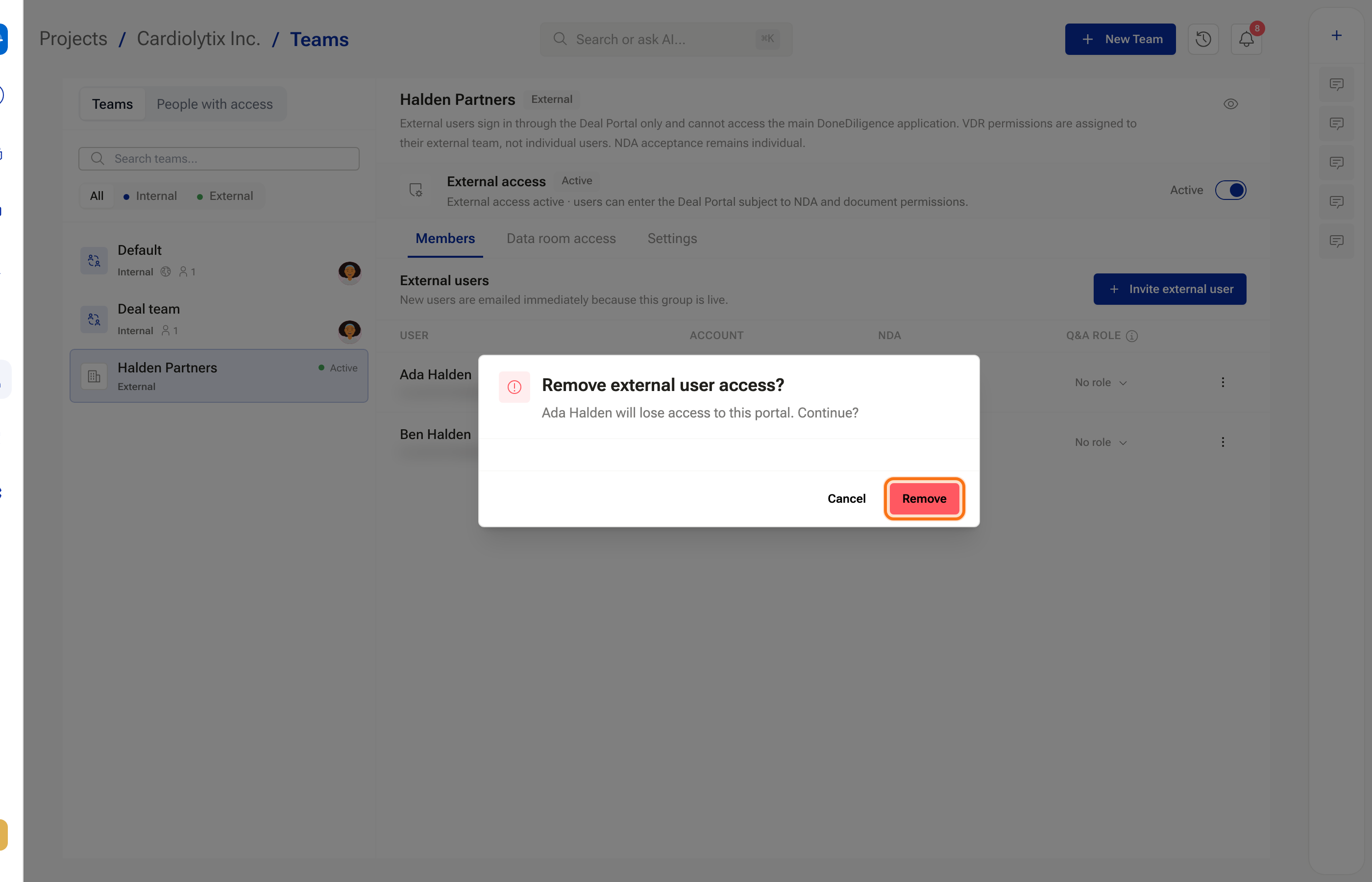 Removing an external user from a group